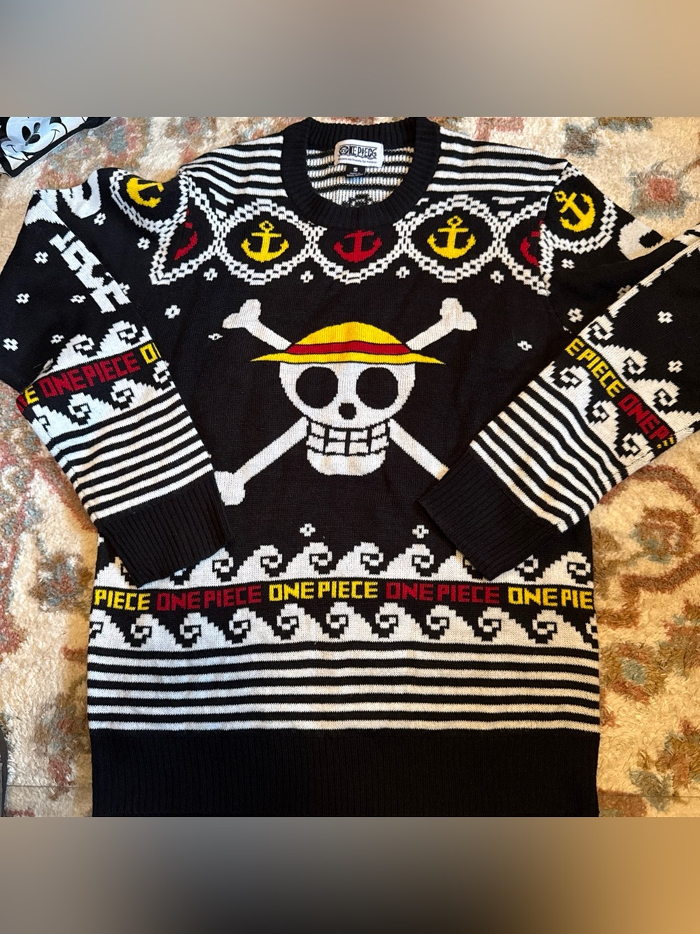 Boxlunch One Piece Men's Jolly Roger Christmas  Sweater Black Monkey D Luffy S